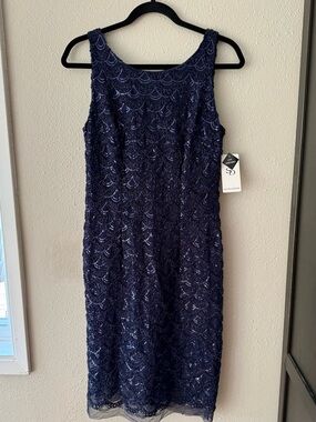SD Collection sleeveless Navy Beaded Sequin Sheath Cocktail Dress
